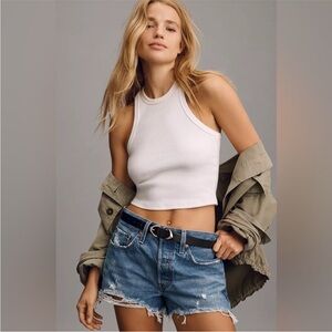 Levi's | Women’s Medium Blue Denim Classic 501 Buttonfly Raw Hem Jean Shorts, 27